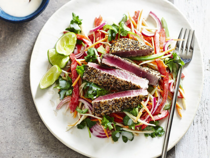 Chia-Seared Tuna with Rainbow Salad