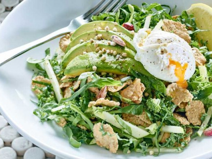 Gluten Free Breakfast Salad with Poach Egg, Kale and Avocado