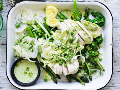 Steamed Chicken with Asparagus and Fennel